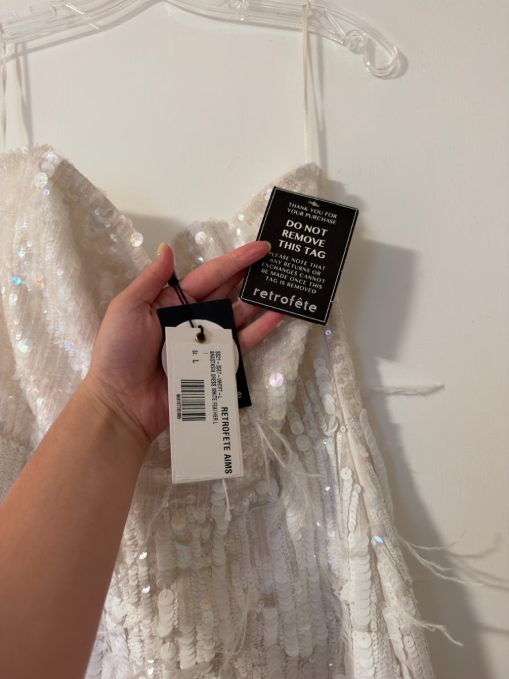 Retrofete Anastasia Dress Mini White Sequin Feather Bride Bridal MSRP $695 - Picture 9 of 9